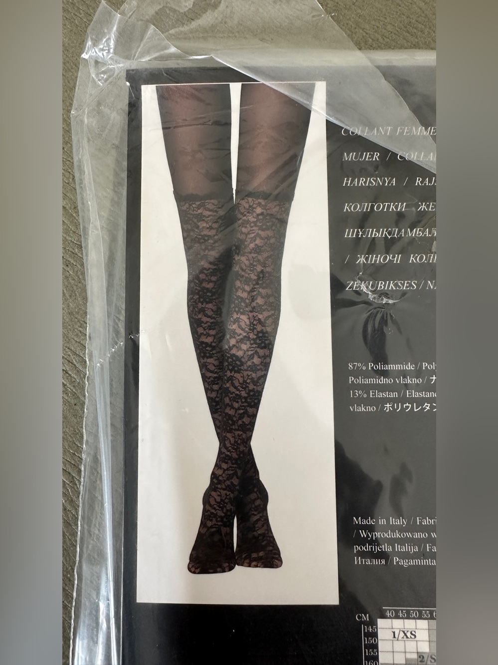 Calzedonia Sheer Lace Pattern Black Women's Tights small